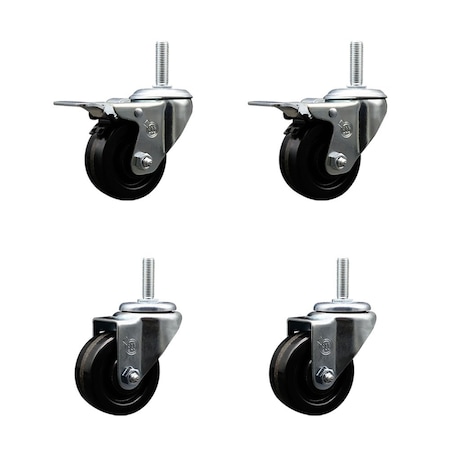 Service Caster 3 Inch Phenolic Swivel 34 Inch Threaded Stem Caster Set 2 Total Lock Brakes SCC-TSTTL20S314-PHS-34212-2-S-2